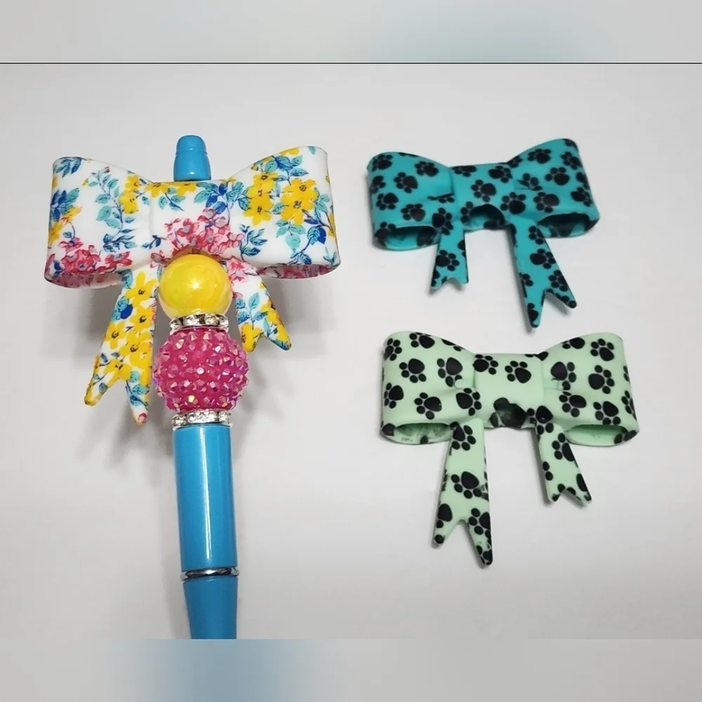 Bow‎ Beads Topper Silicone Beaded Pen 2 pc Pawprint Multicolor *Pen not included